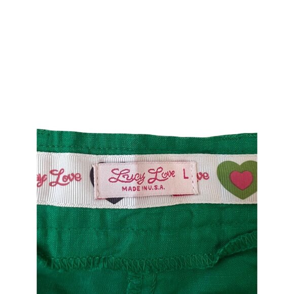 Lucy Love Green Linen Low Rise Shorts Women's Size L Y2K - Picture 3 of 4